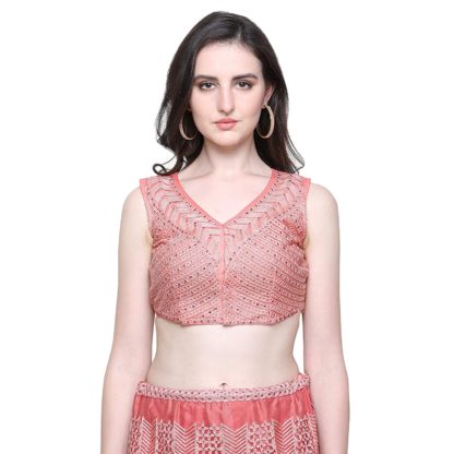 Women's Net Semi-Stitched Pink Lehenga Choli Set (Free Size) - Image 6