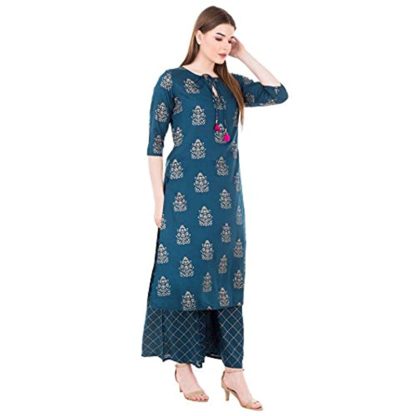 Women’s Rayon Gold Printed Kurta And Palazzo Set