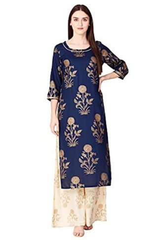 Women’s Rayon Gold Printed Kurta With Palazzo Set