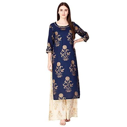 Women’s Rayon Gold Printed Kurta With Palazzo Set