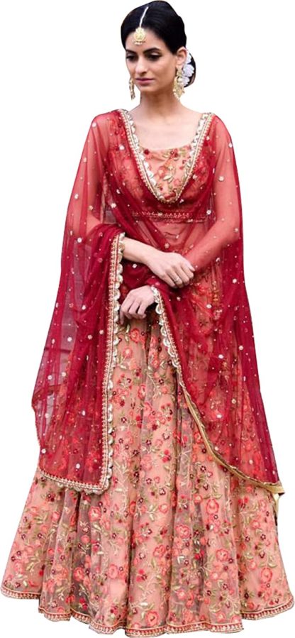 Women’s Embroidered Pink Semi Stitched Lehenga Choli (FreeSize)