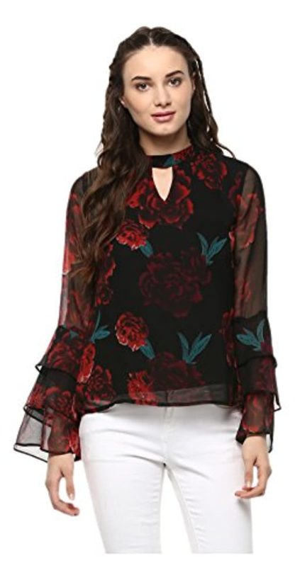 Women's Black Printed Regular fit Top - Image 2