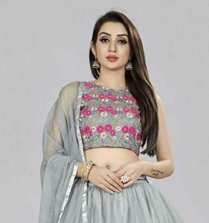 Women's Embroidered Ruffle Solid Semi Stitched Lehenga, Choli and Dupatta Set - Image 5