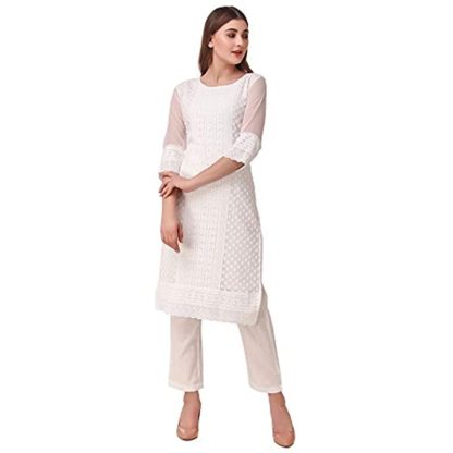 Lucknow Chikan Needlecraft Faux Georgette Regular Wear Kurti Kurta