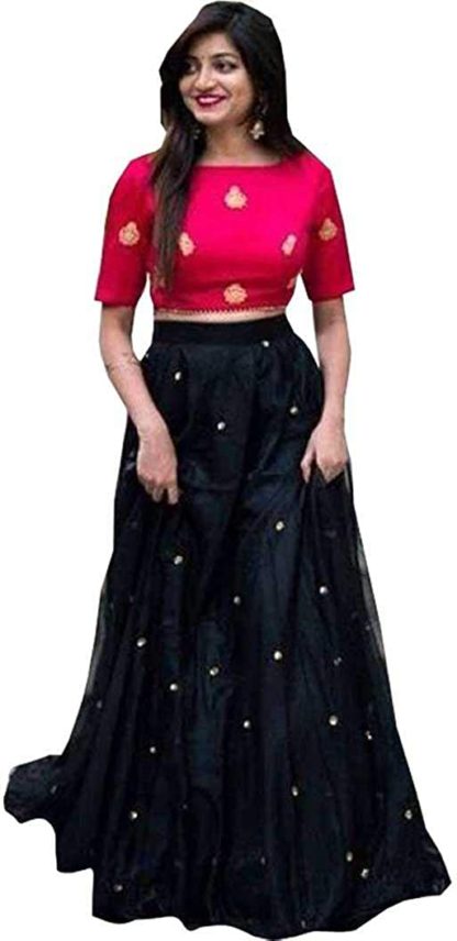 Women’s Black_Satin Lehenga Choli (Free Size)