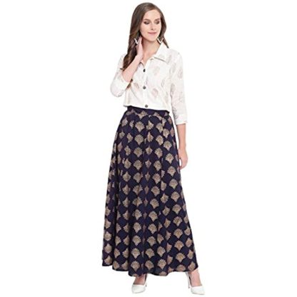 Women’s Gold Printed Rayon Short Shirt & Skirt Set