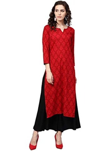 Women’s Red Printed A-Line Kurta