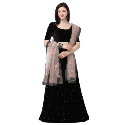 Black Velvet Lehenga Choli (Free Size)