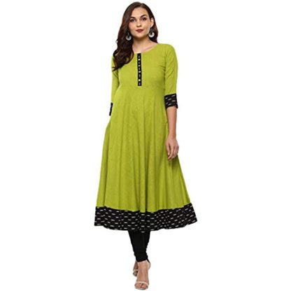 Womens Cotton Slub Printed Anarkali Kurta(Green)