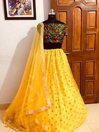 Women’s net Lehenga with Yellow dot Pattern Choli (Free Size)