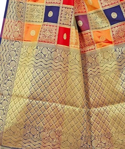 Multicolor Zari Woven Banarasi Style Patola Silk Sari With Blouse Piece