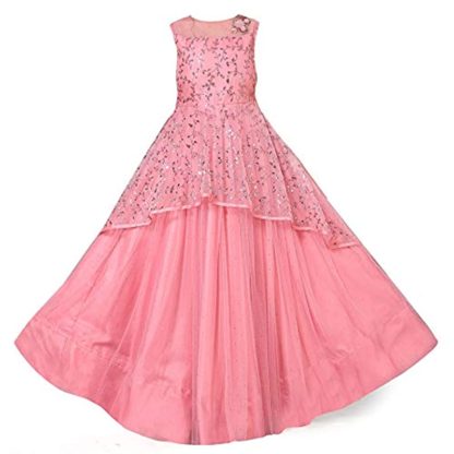 Girls Full Length Mono Net Layred Gown Dress