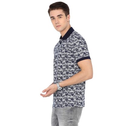 Men’s Polo Neck Leaf Pattern Cotton T-Shirt