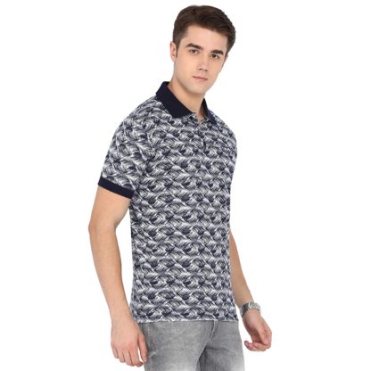 Men’s Polo Neck Leaf Pattern Cotton T-Shirt