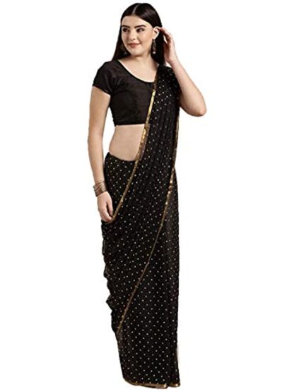 Women’s Chiffon Gold Print Polka Dots Saree