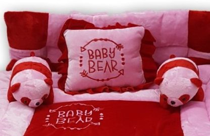 Full Sleeping Bedding Set with 2 Side Pillows in a Shape of Cute Bears for baby(0-30 Months, Pink and Red) - Image 3