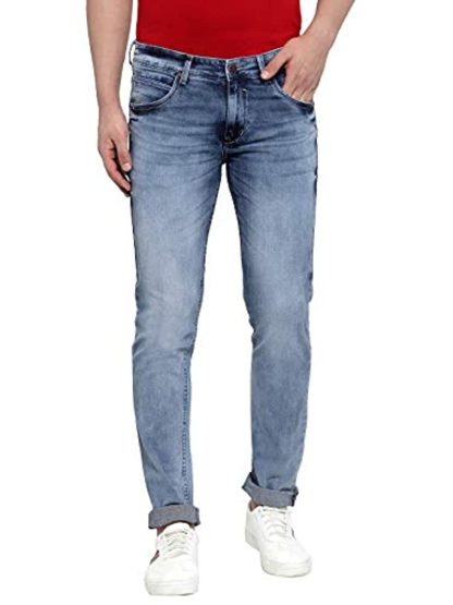 Cantabil Men’s Mercerised Blue Narrow Fit Jeans