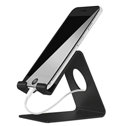 ELV Desktop Cell Phone Stand Tablet Stand, Aluminum Stand Holder for Mobile Phone (All Size) and Tablet (Up to 10.1 inch) – Black