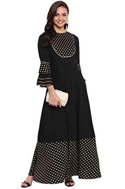 Women’s Black Poly Crepe Anarkali Kurta