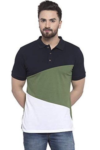 Men’s Half Sleeves Multicolor Cotton Blend Color Block T-Shirt