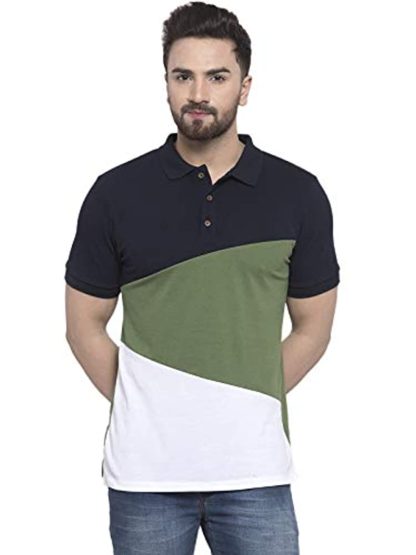 Men’s Half Sleeves Multicolor Cotton Blend Color Block T-Shirt