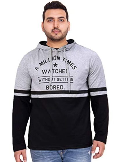 Men’s Printed Hooded Grey and Black Cotton T-Shirt