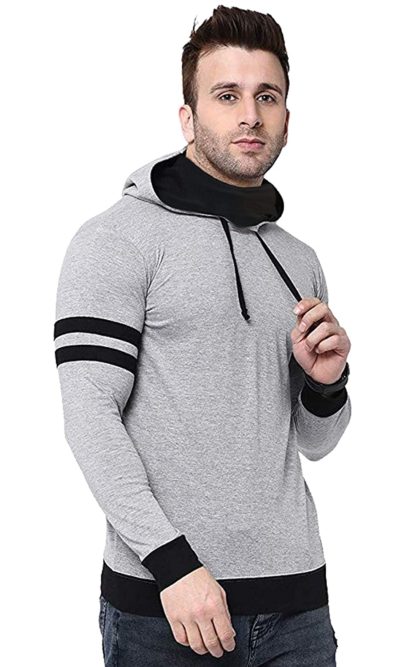 Men's Black & Grey Hooded Regular Fit T-Shirt - Image 3