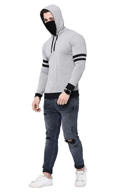 Men's Black & Grey Hooded Regular Fit T-Shirt - Image 4