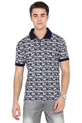 Men’s Polo Neck Leaf Pattern Cotton T-Shirt