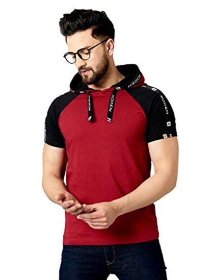 Men’s Hooded Maroon Regular Fit T-shirt