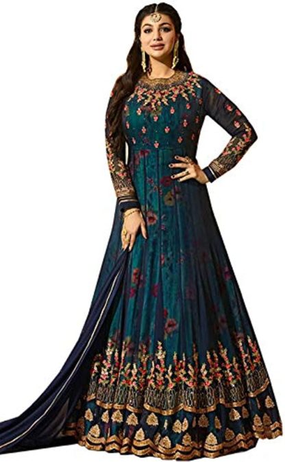 Women’s Semi-Stitched Georgette Long Anarkali Blue Gown