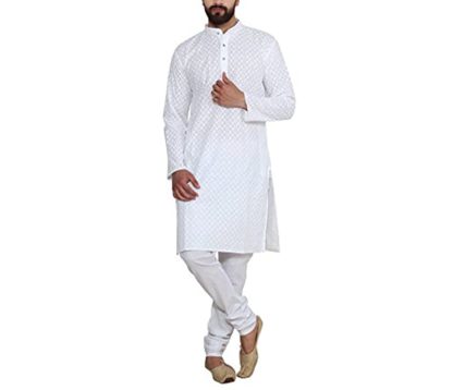 Men’s Cream Pure Cotton Chicken Kurta & Churidaar Pyjama