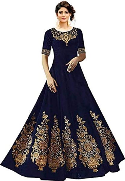 Women’s Taffeta BLUE Silk Anarkali Gown (Free Size)