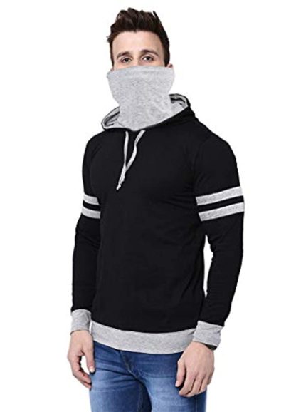 Men's Black & Grey Hooded Regular Fit T-Shirt