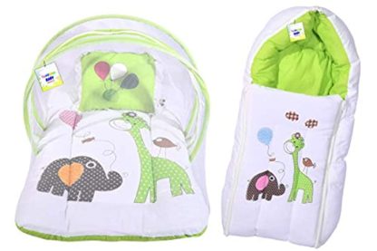 New Born Baby Net Bed & Sleeping Bag Combo Gift Set(0-6 Month Green)