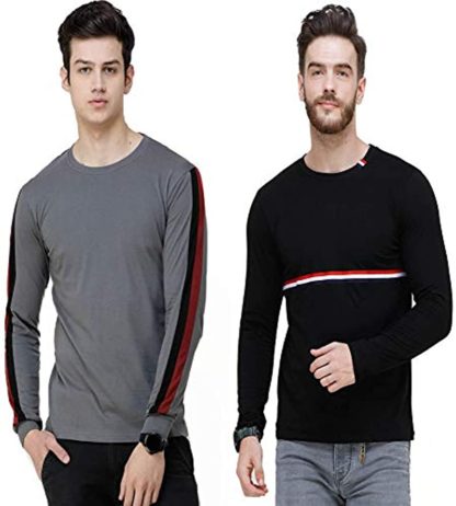 Triple Color Stripe Combo of Two Full Sleeve T-Shirts for Men