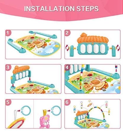 Multicolour Baby Gym for Kick and Play with Musical Light, Hanging Toys and Mat, Activity Bed (3-6 Months)