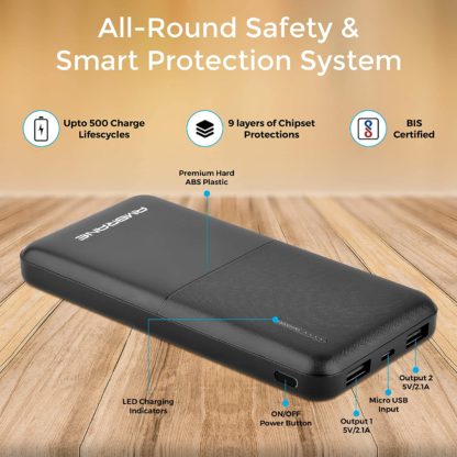 Ambrane 10000 mAh Li-Polymer Powerbank with Compact Size & Fast Charging for Smartphones, Smart Watches, Neckbands & Other Devices (Capsule 10K, Black) - Image 9