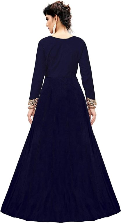 Women’s Embroidered Fentam Silk Semi Stitched Anarkali Gown (Blue_Free Size)