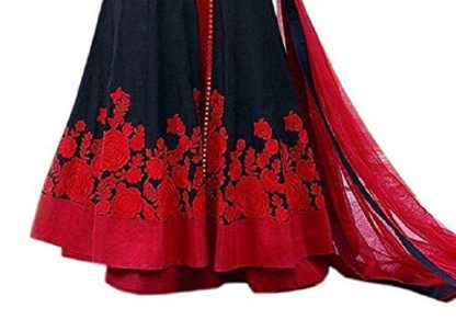 Women’s Embroidered Semi Stitched Anarkali Gown (Free Size) (Blue-Red)