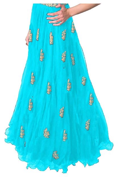 Heavy Soft Net Fabric Embroidery Work Round Neck Sleeveless Long Semi Stitched Gown For Women