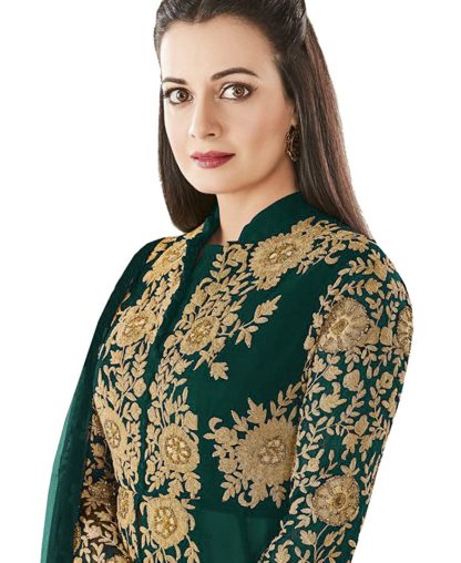 Women’s Semi-Stiched Georgette Codding Embroidery Long Anarkali Gown With Dupatta(FreeSize)