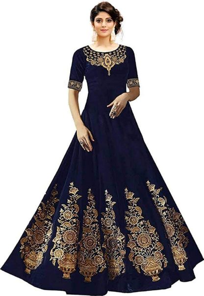 Women’s Taffeta BLUE Silk Anarkali Gown (Free Size)