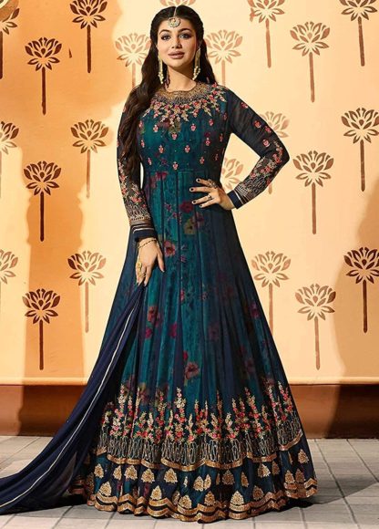 Women’s Semi-Stitched Georgette Long Anarkali Blue Gown