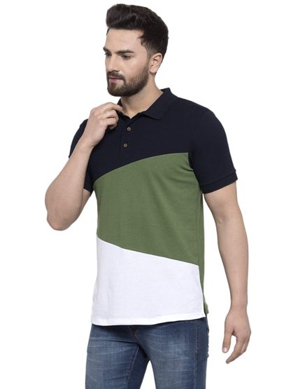 Men’s Half Sleeves Multicolor Cotton Blend Color Block T-Shirt