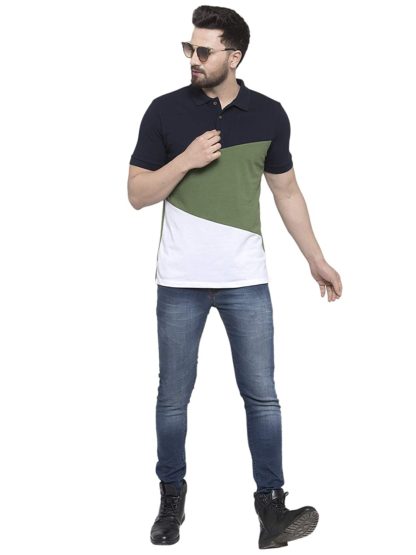 Men’s Half Sleeves Multicolor Cotton Blend Color Block T-Shirt