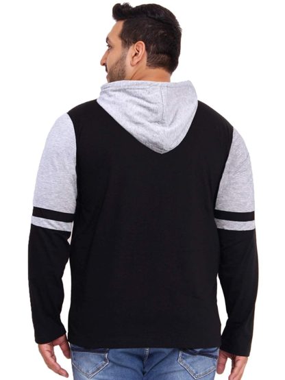 Men’s Printed Hooded Grey and Black Cotton T-Shirt