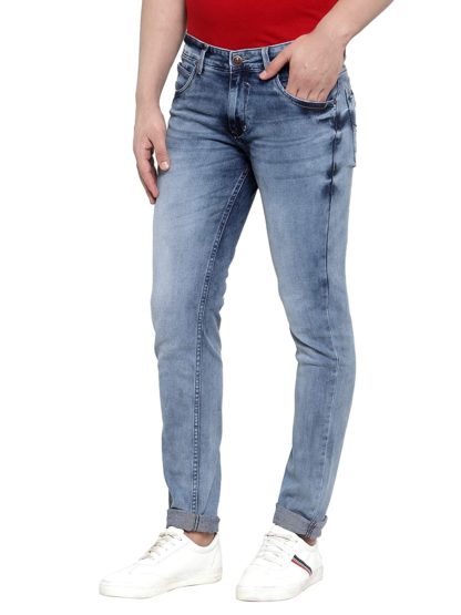 Cantabil Men’s Mercerised Blue Narrow Fit Jeans