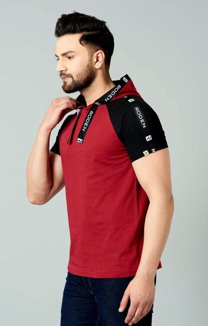 Men’s Hooded Maroon Regular Fit T-shirt