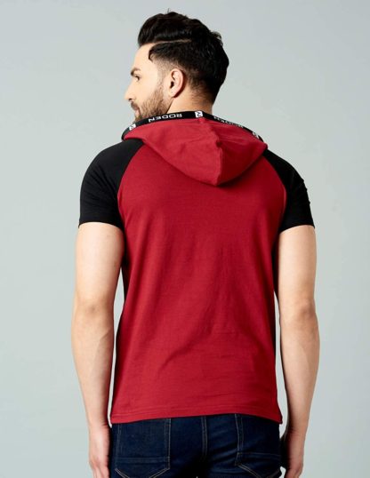 Men’s Hooded Maroon Regular Fit T-shirt